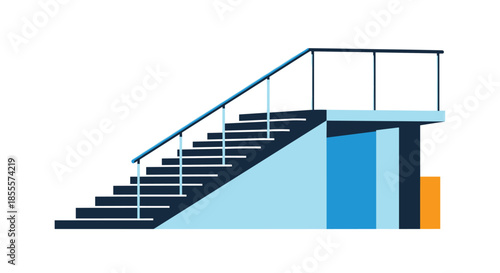 Simple geometric illustration of stairs and a landing using blue and orange colors for architectural or abstract design.