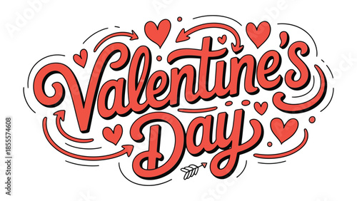 Valentine's Day Calligraphy: A vibrant calligraphy design, adorned with hearts and decorative elements, creates a visually appealing and romantic composition. The image symbolizes love and affection.