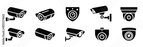 Security camera surveillance icon design, professional symbol set ranked for CCTV applications, public area monitoring, industrial safety, and digital surveillance interface graphics.