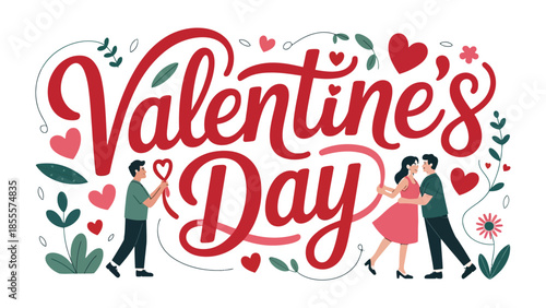 Valentine's Day Celebration: A vibrant illustration showcasing the spirit of Valentine's Day. It captures the essence of love, romance, and togetherness with heart symbols and affectionate figures.