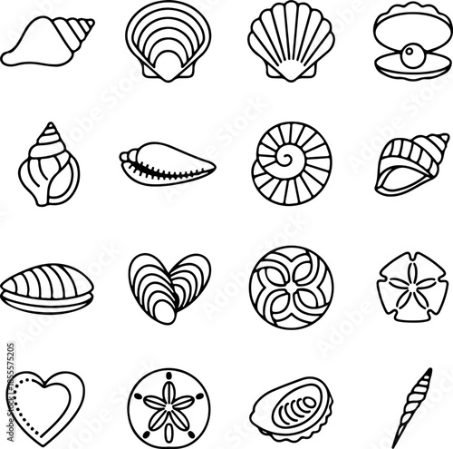 Sea Shell Line Icons Vector Set