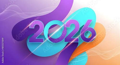 Abstract 2026 New Year Greeting with 3D Numbers on Vibrant Colorful Fluid Shapes Background
