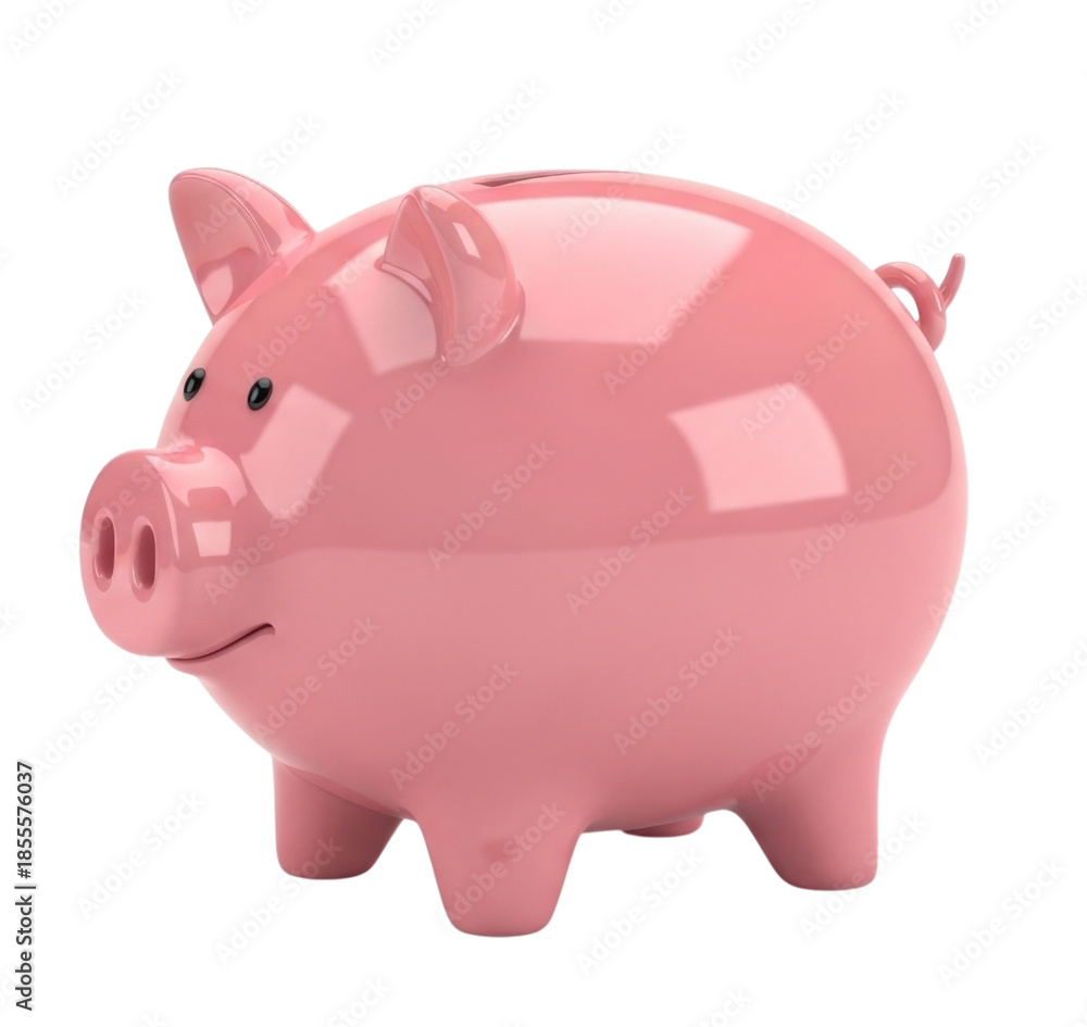 Fototapeta premium 3d cartoon pink piggy bank transparent background cutout png