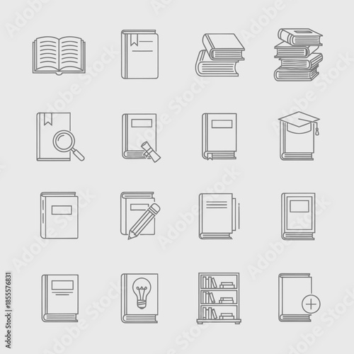 Collection of Book Icons in Outline Style.