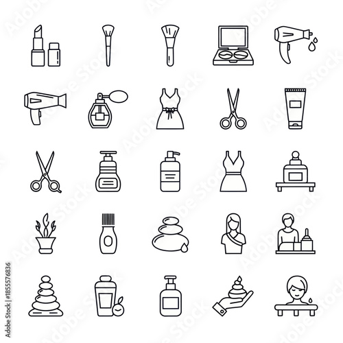 Collection of beauty and spa icons in outline style.
