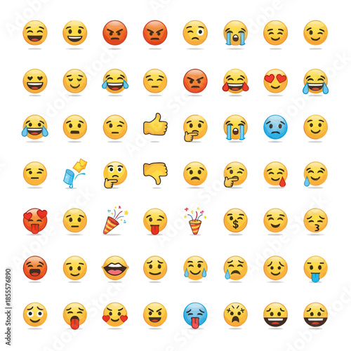 Collection of diverse emoji icons expressing various emotions and reactions.