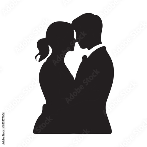 Silhouette of a romantic couple in an intimate embrace