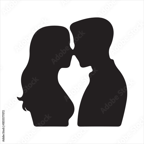 Silhouette of a romantic couple in an intimate embrace