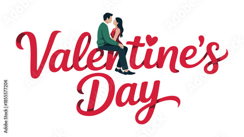 A Valentine's Day Romance: A romantic scene is depicted with the phrase Valentine's Day written in elegant script, with a couple in a loving embrace on top of the text.