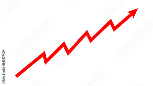 Red line arrow graph chart moving up concept of stock market business growth, financial profit, economic growth. Red arrow indicates business risk, increasing debt and inflation. Vector illustration.