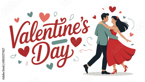 Valentine's Day Couple in Love: A loving couple, enveloped by a vibrant display of hearts, dances together to celebrate Valentine's Day. The image is an expression of affection and romance.