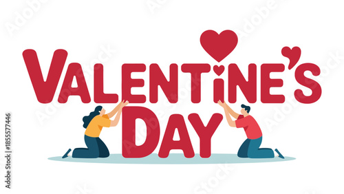 Love's Collaborative Day: Two figures collaboratively assemble a heartfelt message, embracing the essence of love and connection during a celebration of the season of romance and affection.