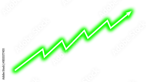 Neon green fluctuated line arrow graph chart business grow up trend concept, economic growth, stock market growth, financial profit, company growth sign with neon effect. Vector illustration.
