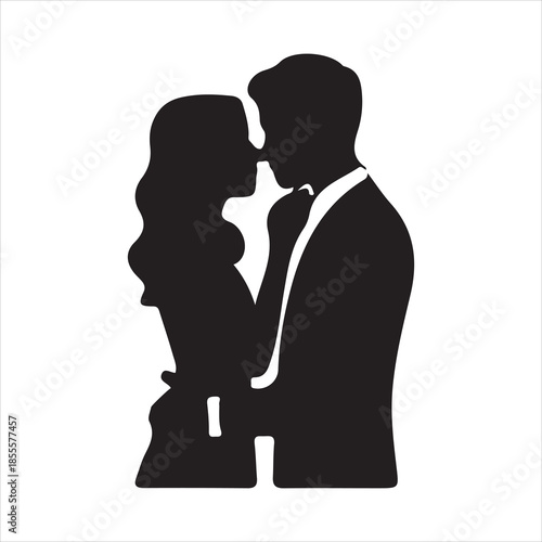 Silhouette of romantic couple kissing in an intimate embrace