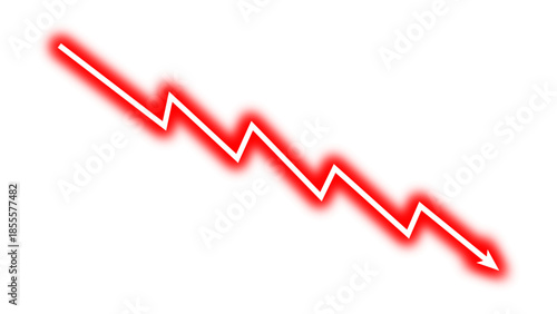 Falling down red neon glowing line arrow graph business loss concept, stock market investment downward direction, financial loss, stock market crash, company bankrupt. Vector illustration.