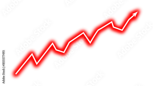 Red neon arrow graph line chart moving up concept of stock market business growth, financial profit, rising economy, company growth also indicates business risk, increasing debt. Vector illustration.
