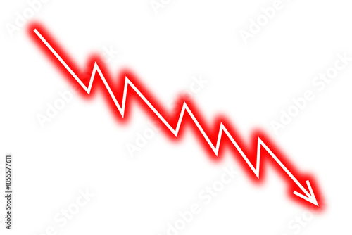 Falling down red neon glowing line arrow graph business loss concept, stock market investment downward direction, financial loss, stock market crash, company bankrupt. Vector illustration.