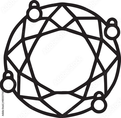 Gemstone outline with four small circles