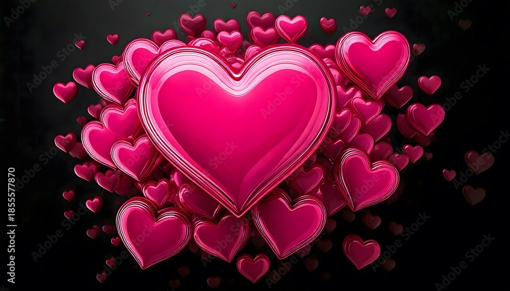 Fototapeta premium Vibrant pink heart graphic with glowing effect and surrounding hearts