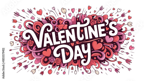 Valentine's Day Illustration: A vibrant and captivating illustration of the special occasion of love, with intertwined hearts, arrows, and elegant typography to express sentiment and warmth.