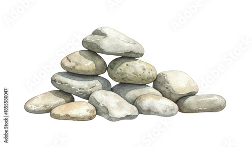 Natural stones watercolor vector illustration with hand-painted rock pile isolated on white background
