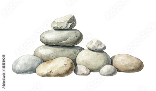 Natural stones and rocks watercolor vector illustration for landscape elements isolated on white background