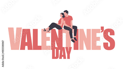 Valentine's Day Couple in Love: A tender moment of love and connection. Two lovers nestled in embrace atop the words VALENTINE'S DAY, encapsulating the spirit of affection, intimacy, and celebration.