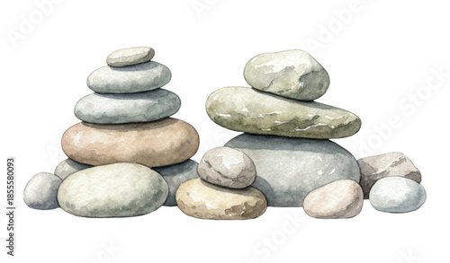 Hand-painted natural rock pile watercolor vector set isolated on white background