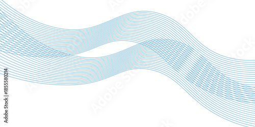 Abstract blue smooth waves on white background. Dynamic sound waves. Vector illustration.