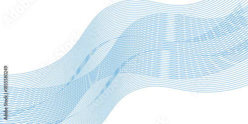 Abstract blue smooth waves on white background. Dynamic sound waves. Vector illustration.