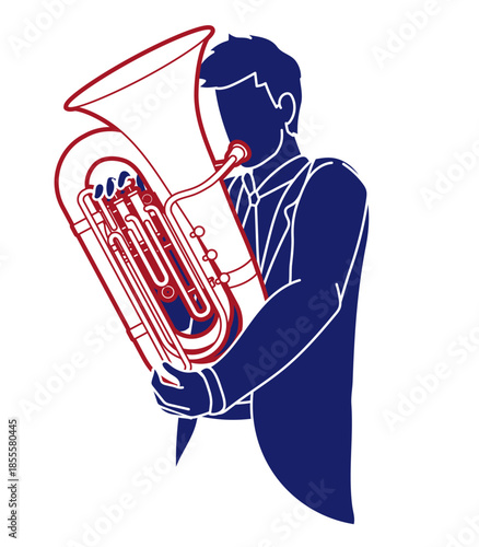 Tuba Musician Orchestra Instrument Cartoon Graphic Vector