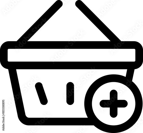 Black add basket icon - outline