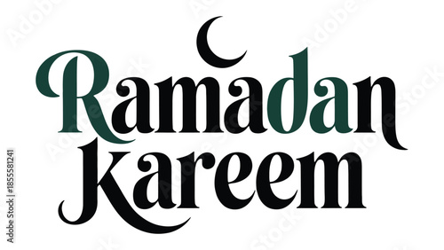 Ramadan Kareem: A symbolic crescent moon gracefully adorns the elegantly scripted words, Ramadan Kareem, embodying the spirit of blessings, generosity, and spiritual reflection during the holy month.