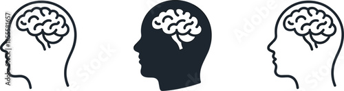 Human Head Profile Icons with Brain Outline and Silhouette Keywords: brain, head, profile, human, mind, thinking, idea