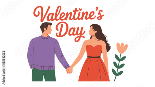 Valentine's Day Love: A romantic couple celebrates their love and affection on Valentine's Day. They hold hands, embracing the special occasion with joy and happiness.