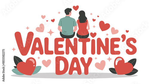 Valentine's Day: Illustration of Lovers: A heartwarming Valentine's Day illustration depicts a loving couple, surrounded by floating hearts, celebrating affection and romance.