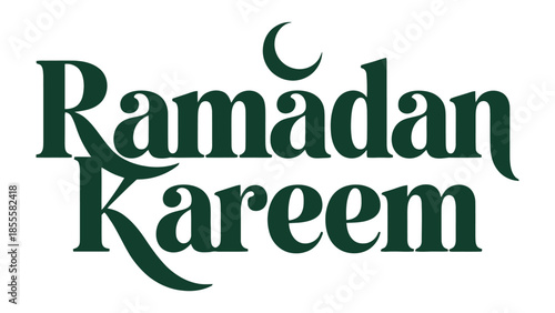 Ramadan Kareem: Elegant calligraphic design with a crescent moon to commemorate Ramadan, conveying a sense of spirituality and peace.