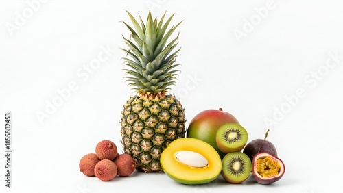 Tropical Fruits Arrangement on White Background - Fresh and Vibrant