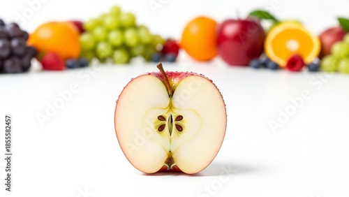 Sliced Apple Close-Up with Fresh Fruits Background