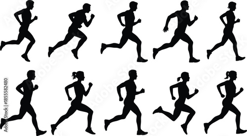 Silhouettes Of Runners In Motion On White Background running person