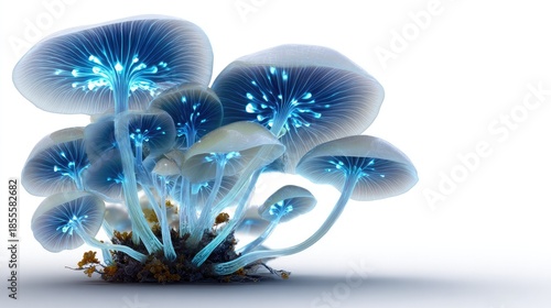 Enchanted Luminescence: A cluster of magical mushrooms emit a captivating glow, illuminating the ethereal beauty of a woodland realm.