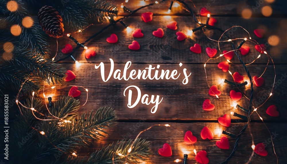 Fototapeta premium Valentine s day greeting with romantic lights and garland