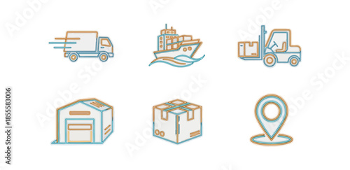 Delivery and logistics icons set for transportation and warehousing