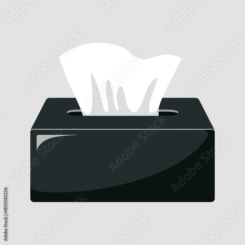 Black tissue box illustration on gray background