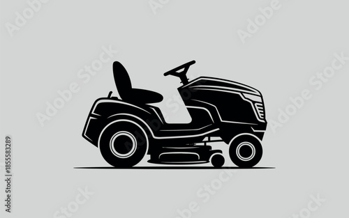 Black and white riding lawn mower illustration