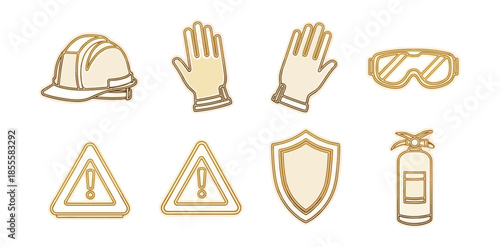 Safety equipment icons set illustration on black background