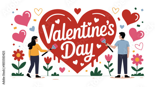 Valentine's Day Illustration: Celebrating love's beauty with hearts, flowers, and the embrace of connection, perfect for expressing affection and romance.