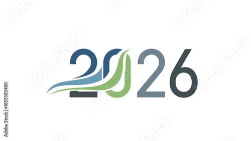 Logo design featuring stylized numbers 2026 in blue, green, and gray on a white background with abstract wave elements.
