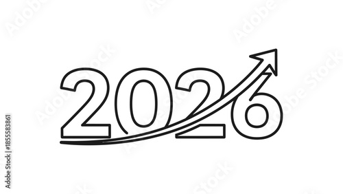Line drawing of 2026 with an upward arrow indicating growth on a white background.