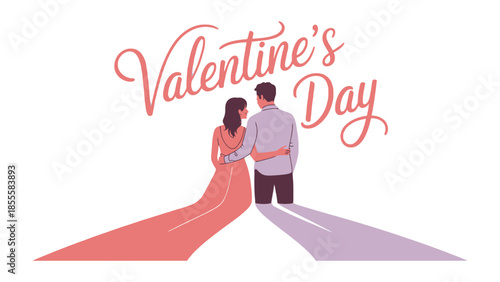 Valentine's Day Couple Embrace: A tender embrace between a couple, silhouetted against a pathway of love. The gentle hues and elegant lettering celebrate the spirit of Valentine's Day.